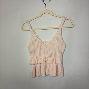 Crochet Cream Knit Peplum Top Size Large